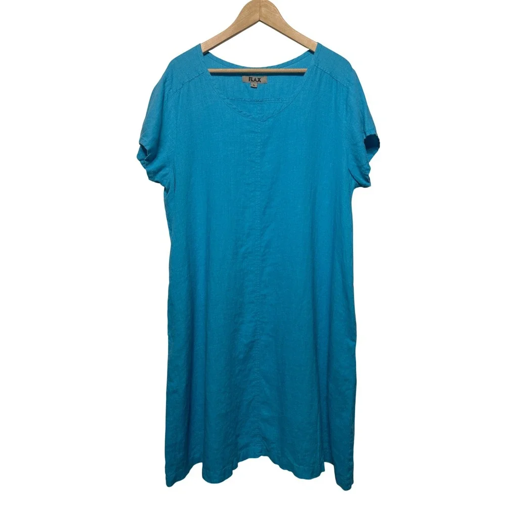 turquoise linen shift dress Vintage 1960's Embroidered Turquoise Blue Linen Shift Dress - Small